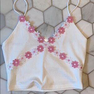 white tank with flower detailing